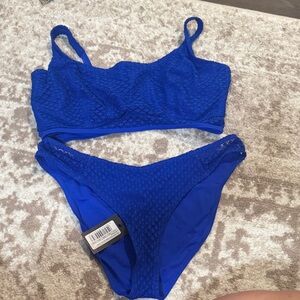 Blue Textured Bikini Set